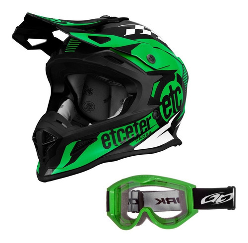 Capacete Motocross Etceter Fast + Oculos 788 Trilha Off Road Cor Verde Tamanho do capacete 60