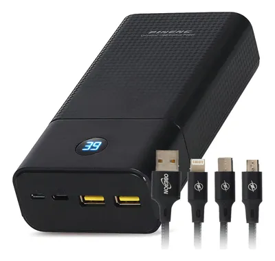 Power Bank Pineng 30.000 mAh Turbo com Display Digital e Cabo para Celular