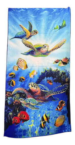 Toalla De Baño Monteza 1.6m - Modelo Completo Azul Tortugas