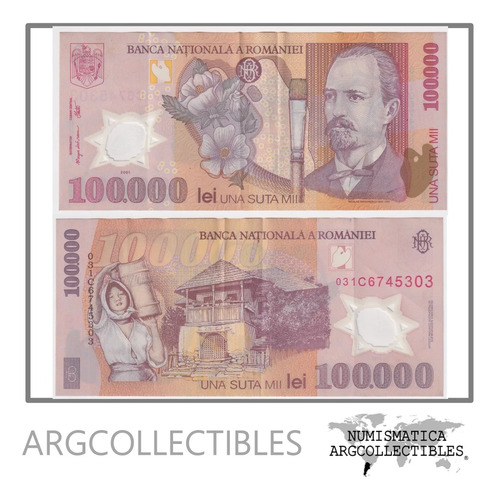 Rumania Billete 100.000 Lei 2001 P-114 Xf