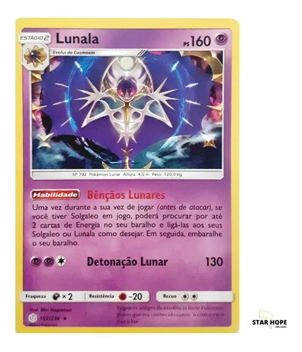 Carta Pokémon Lendário Solgaleo E Lunala Gx Eclipse Cosmico