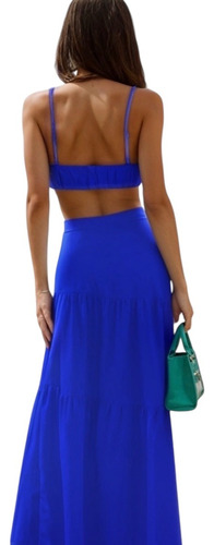 Conjunto Dos Piezas Crop Top Tirante Con Falda Larga Mujer