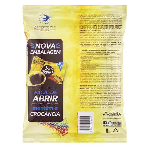 Imagem 2 de 2 de Bombom com Recheio de Chocolate e Cobertura de Chocolate Branco Lacta Ouro Branco Pacote 1kg