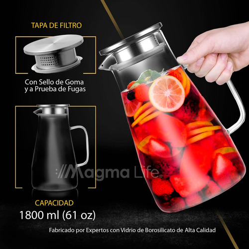 Mz Jarra De Vidrio Borosilicato 1.8 Litros Con Tapa De