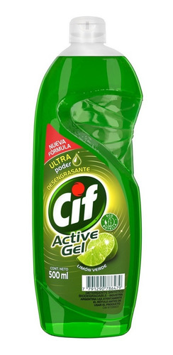 Imagen 2 de 4 de Detergente Cif Concentrado Active Gel Limon Verde X 500ml