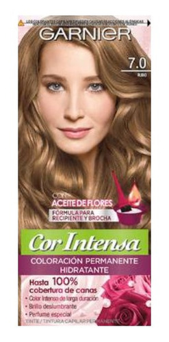 Kit Tinta, Oxidante Garnier  Cor intensa Kit Coloración Permnente Hidratante Garnier Cor Intensa tono 7.0 rubio 20Vol. para cabello