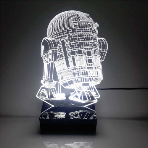 Abajur E Luminária R2d2 De Acrílico Com Led Branco