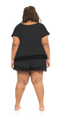 Blusa Pijama Plus Size Wonder Size Renda Preta