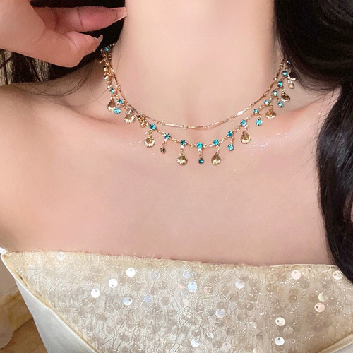 Collar Conchas Doble Capa Superbrillante Pulsera De Conchas