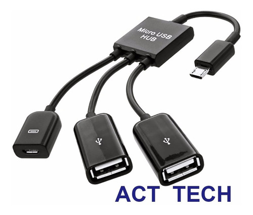 Cable Micro Usb Otg Hub Con 2 Puertos Usb A Hembras Y 1 Mas