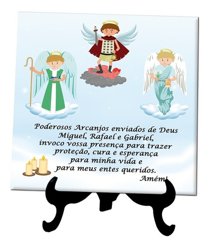 Azulejo Personalizado Oração 3 Arcanjos - Decoração