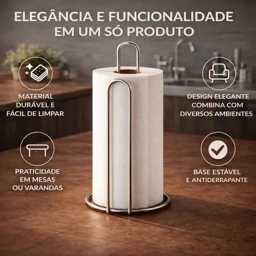 Porta Toalha Rolo Suporte Guardanapo Papel Toalha Mesa Posta Cor Cromado - R$ 19,13