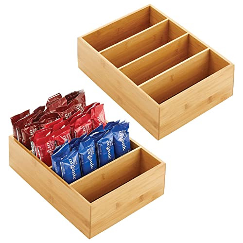 Mdesign Bamboo Wood Food Storage Organizer Box, 4 Secti...