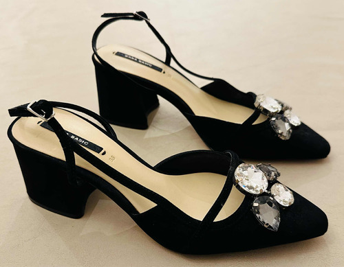 Zapatos Zara De Mujer Negros Cuero Y Gamuza Piedra Brillosa