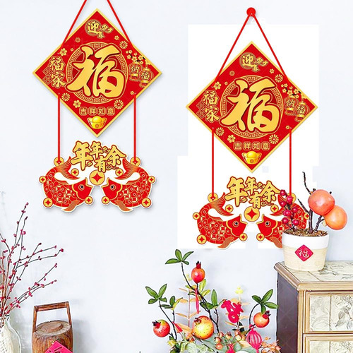 Decoraciones De Año Nuevo Chino Rojo Y Dorado Fu Personaje P