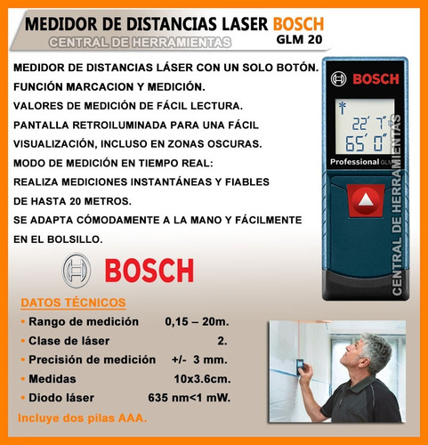 Imagen 7 de 8 de Medidor Distancia Laser Metro Digital Bosch Glm 20 M