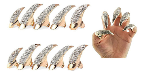 10 Anillos De Dedo Uñas Falsas Bestga  Estilo Gotico Punk D.