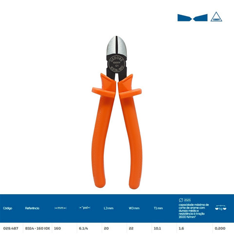 Imagem 1 de 3 de Alicate Corte Diagonal 6.1/4 Isolado 1000v 8314-160 Gedore