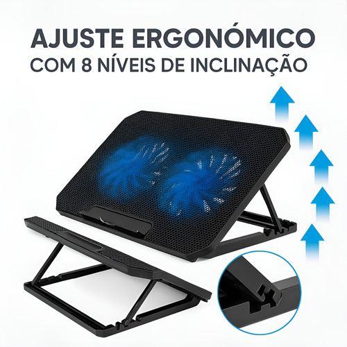 Suporte De Notebook Macboock Apoio 2 Cooler Com Led Nfe