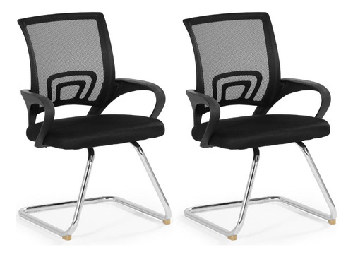 Kit 2 Cadeiras De Escritório Secretária Base Fixa Cor Preto