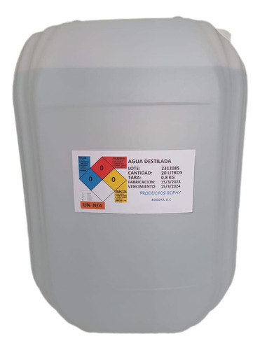 Agua Destilada × 20l - mL a $2750