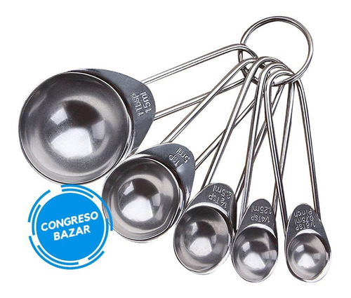 Set De 5 Cucharas Medidoras Metal Repostería Azúcar