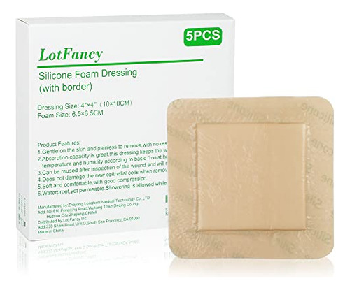 Lotfancy Silicio Foam Dressing, 4 X 4  (2.5  X2.5  23k4r