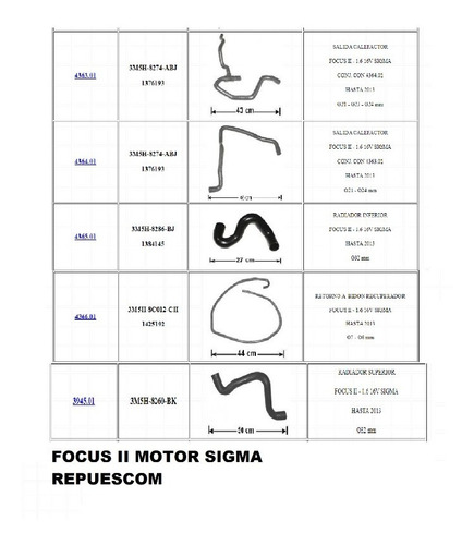 Kit Mangueras Ford Focus 2 Motor Sigma 1.6