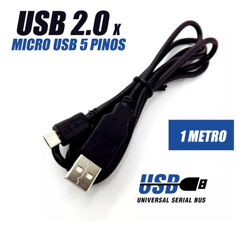 Cabo Usb 2.0 A Macho X Micro Usb 5 Pinos De 1 Metro Cor Preto