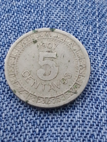 Cinco Centavos,año 1907,niquel.