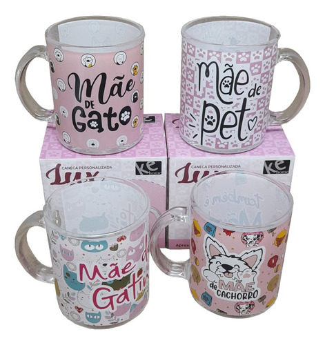 Caneca De Vidro Estampada Mãe De Pet Frases Recta Lisa Presente Kehome 88116 Cor Vidro Estampado 330 ml