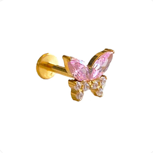 Piercing Orelha Titanio Borboleta Labret Hélix Conch Tragus Cor Dourado