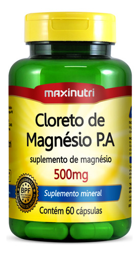 Cloreto De Magnésio P.a 500mg 60 Cápsulas Maxinutri