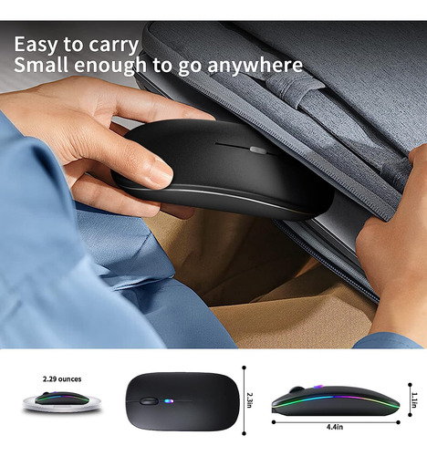 Kanmabpc Ratón Bluetooth Inalámbrico, Led Recargable Dual...