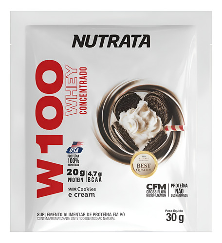 Sachê Whey Protein Concentrado W100 Display 30g - Nutrata Sabor Cookies