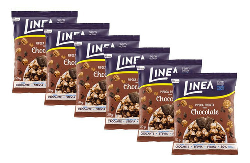 Kit Com 6 Pipocas Pronta Linea - Sabor Chocolate - 50g