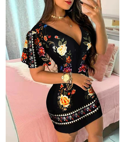 J Oferta Especial Vestidos Cortos Ajustados Estampado Manga