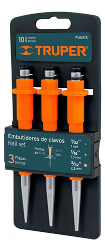 Juego Set Punzones Embutidor De Clavos 3 Piezas Truper 18064