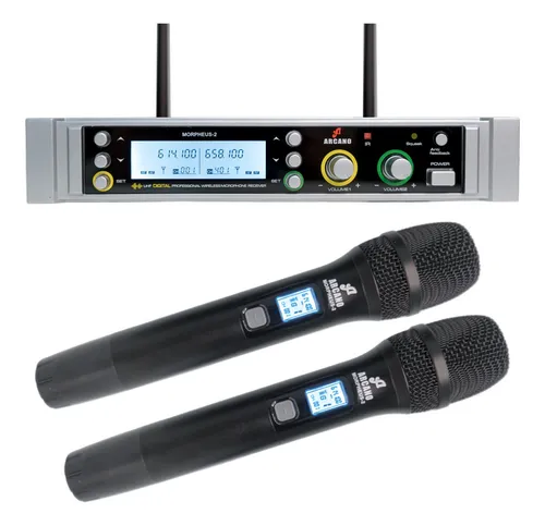 comprar Microfone Sem Fio Arcano Morpheus-2 Duplo Mic De Mão Bivolt Cor Cinza