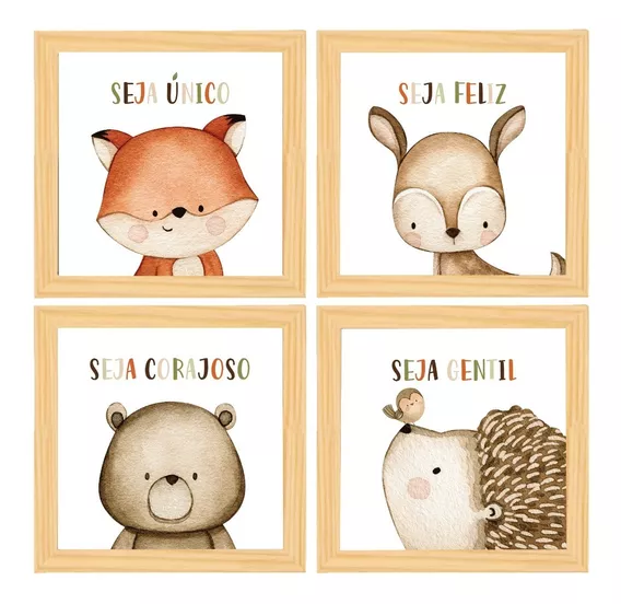 Quadros Quarto Infantil Bichinhos Safari Seja Com Moldura