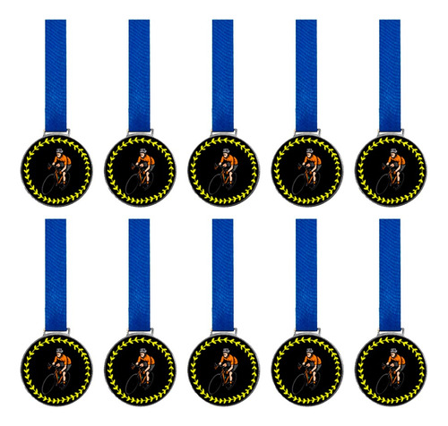 Kit C/10 Medalhas De Ciclismo C/fita Azul 36mm Personalizada