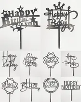 Comprar Toppers Happy Birthday Para Decorar Tortas Negros Y Dorados
