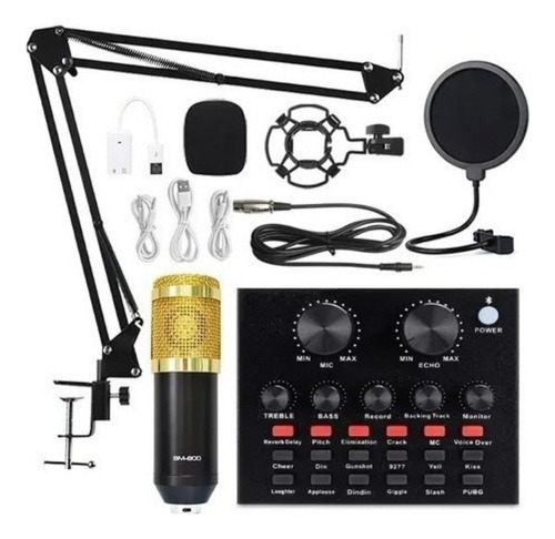 Kit Interface Mesa V8 + Microfone Bm800 Braço Articulado Cor Preto