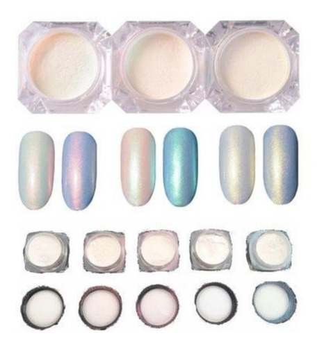 Kit 6 Pó Sereia Cromado Decoração De Unhas E Maquiagem Cor Colorido