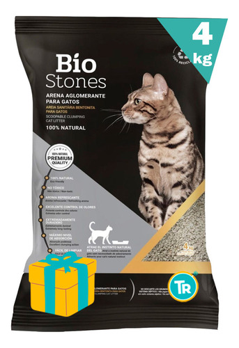 Sanitario Aglomerante Bentonita Bio Stones  y 4kg de peso por unidad