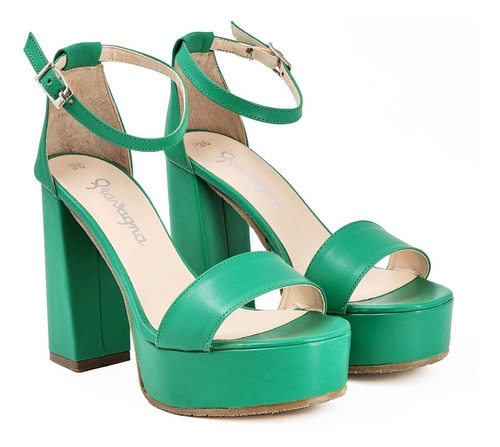 Sandalias Gravagna De Mujer, Plataforma Noche, Cuero Verde