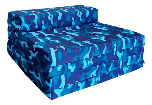 Imagen 2 de 6 de Sofá Cama Infantil Plegable, Colchoneta Con Soporte Firmé Color Azul Camuflaje