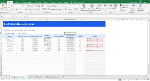Excel Control De Cobro De Facturas