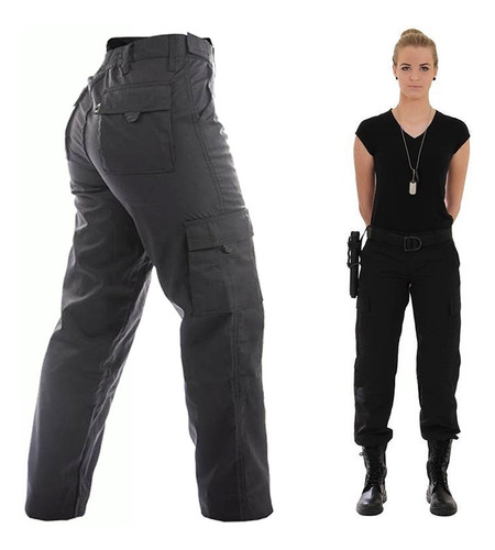 Calça Tatica Feminina Policial Militar Rip Stop Forte Preta