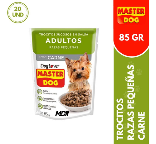 Master Dog Trocitos Razas Pequeñas Carne 85gr X20 Und | Mdr